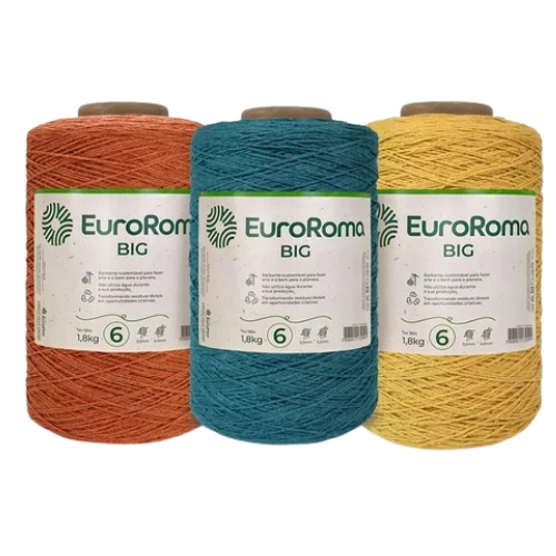 Barbante EuroRoma Big Cone Nº6 1,8kg 1830m | Fio p/ Crochê, Tricô e Tapetes | Colorido | Unidade – Escolha a Cor