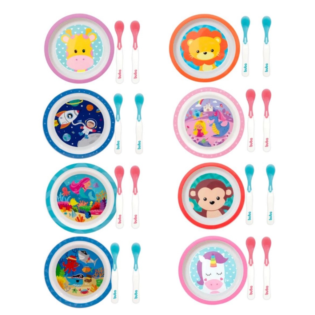 Prato Infantil Bebês Menina Menino Tigela Bowl Melanina Papinha Com Colher Termo sensível