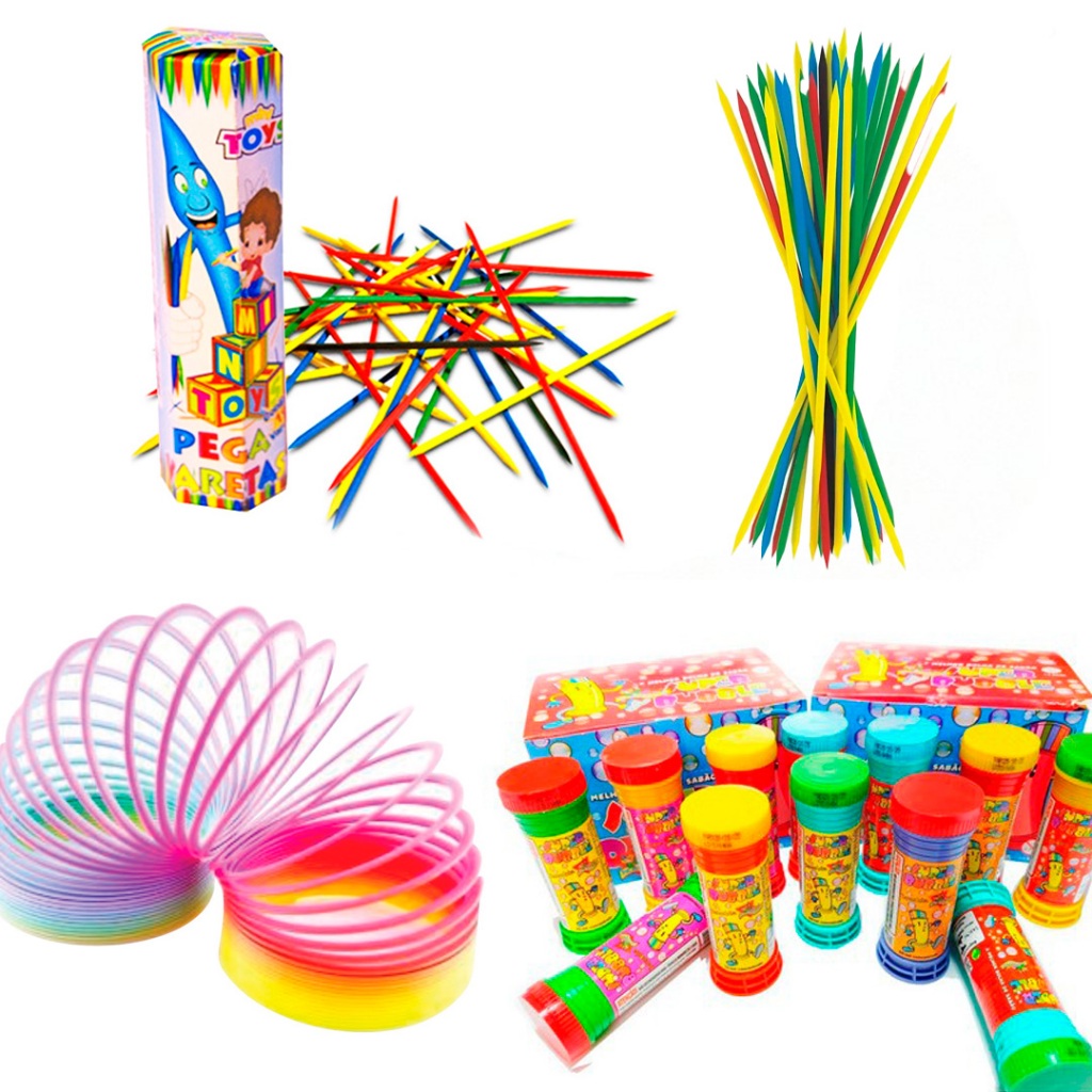 Kit 15 Brinquedos Infantis Sortidos p/ Lembrancinha Sacolinha Surpresa Aniversário Mola Maluca Bolha