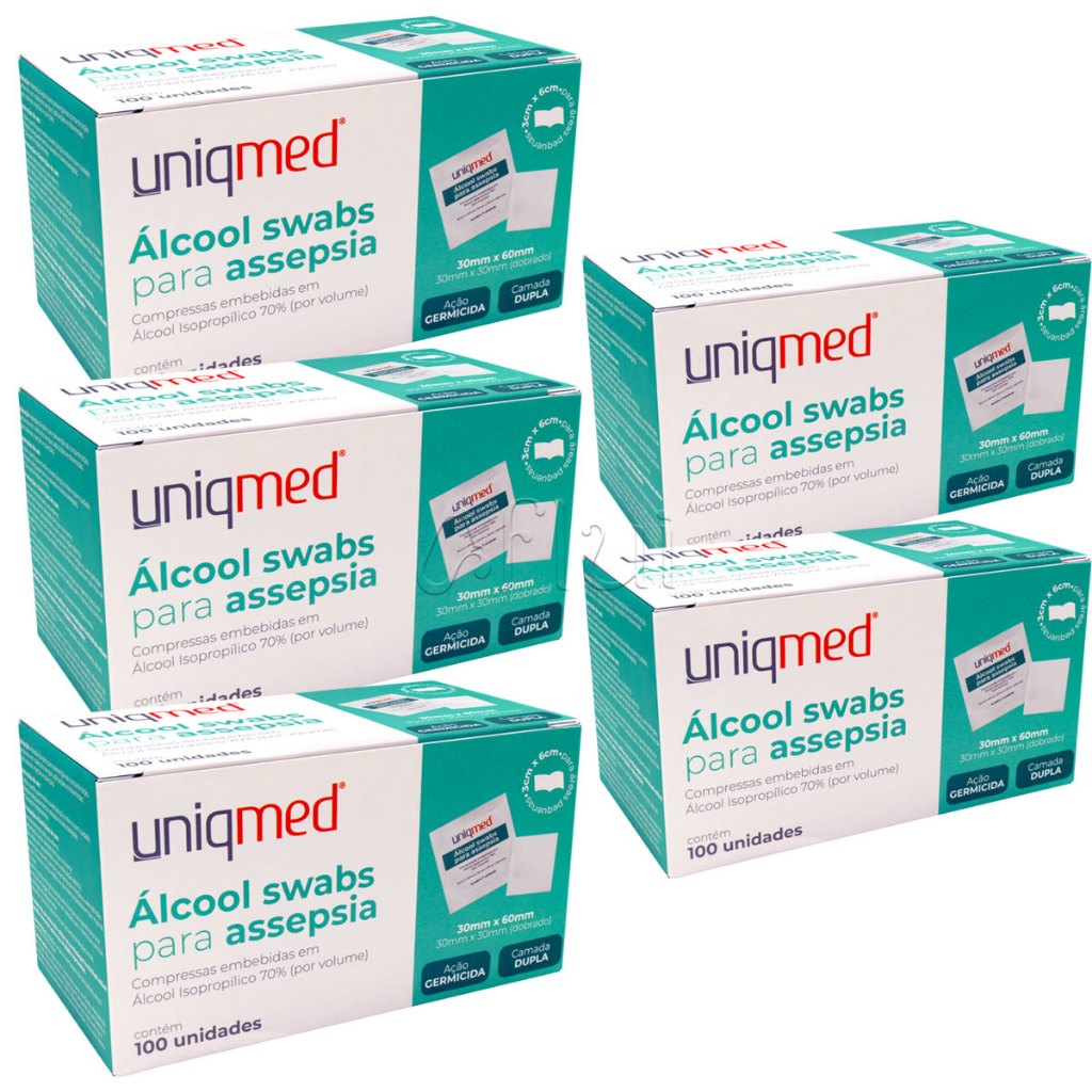 Álcool Swab 70% Saches 500 un Lenços Umedecidos para Assepsia Dupla Camada