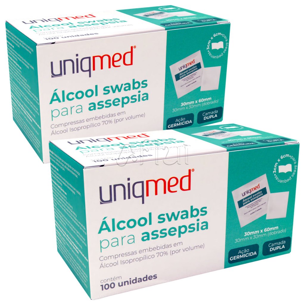 Álcool Swab 70% Saches 200 un Lenços Umedecidos para Assepsia Dupla Camada