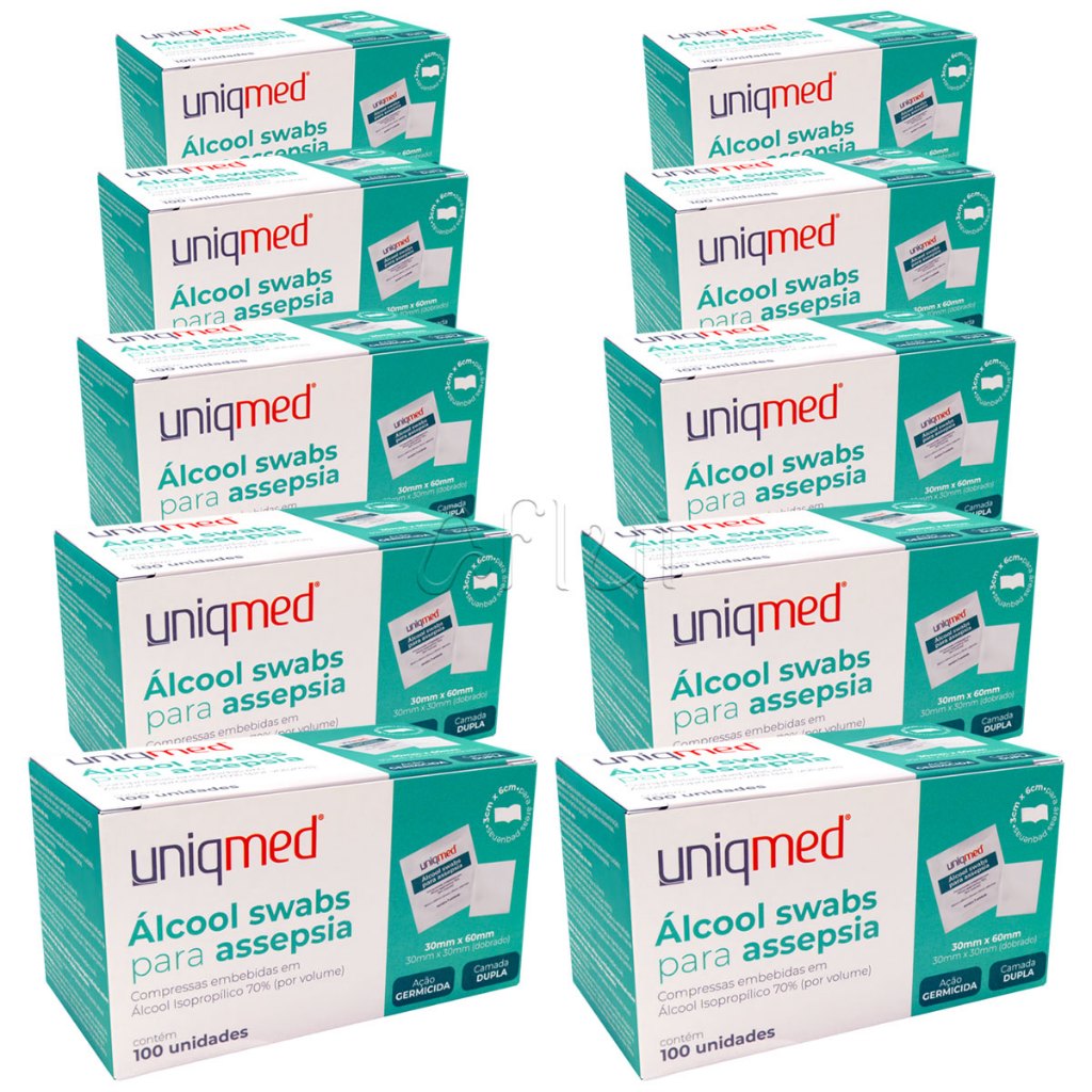 Álcool Swab 70% Saches 1000 un Lenços Umedecidos para Assepsia Dupla Camada