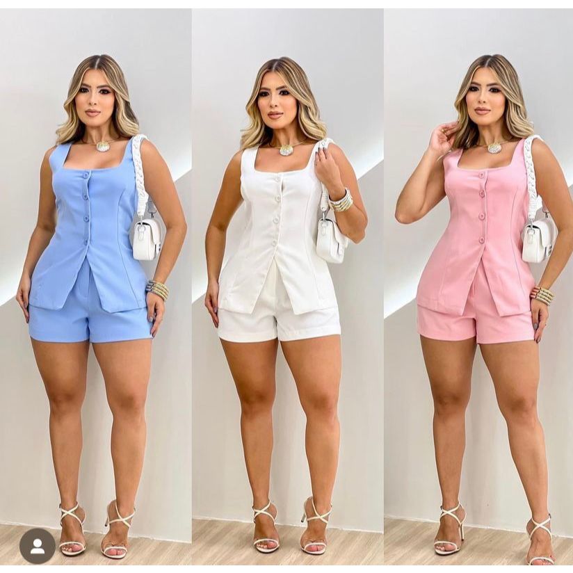 Conjunto  Feminino de Short Colete 4 Botoes  Short com Bolsos + Colete Moderno Premium