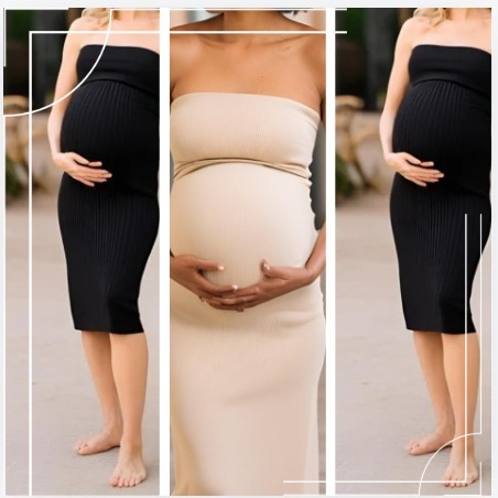 Vestido Midi Gestante Tomara Que Caia Anarruga Canelado Tubinho Justo Confortável