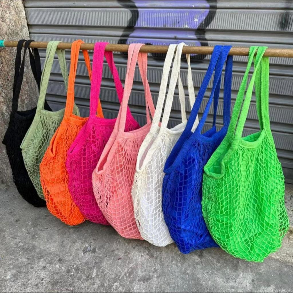 Bolsa Rede Feminina Sacola De Praia Compra Passeio Rede Vazada Crochê Com Forro