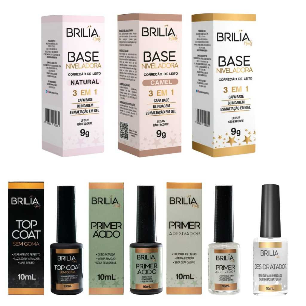 Brilia Nails Preparadores & Finalizador Alongamento Unhas Capa Base Clear Primer Adesivador Primer Ácido - Escolha o Seu