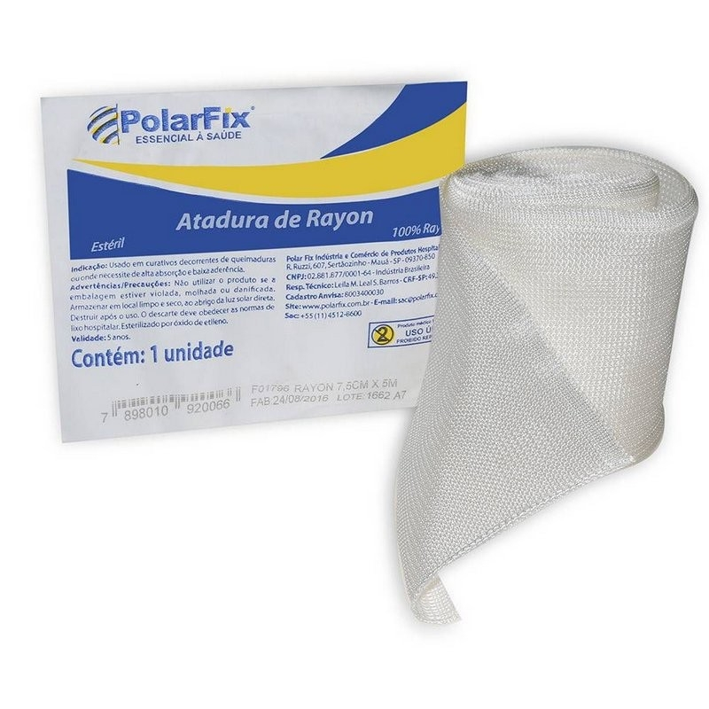 Atadura de Rayon Curativo Rolo Não Aderente 7,5cm x 5m - Polarfix