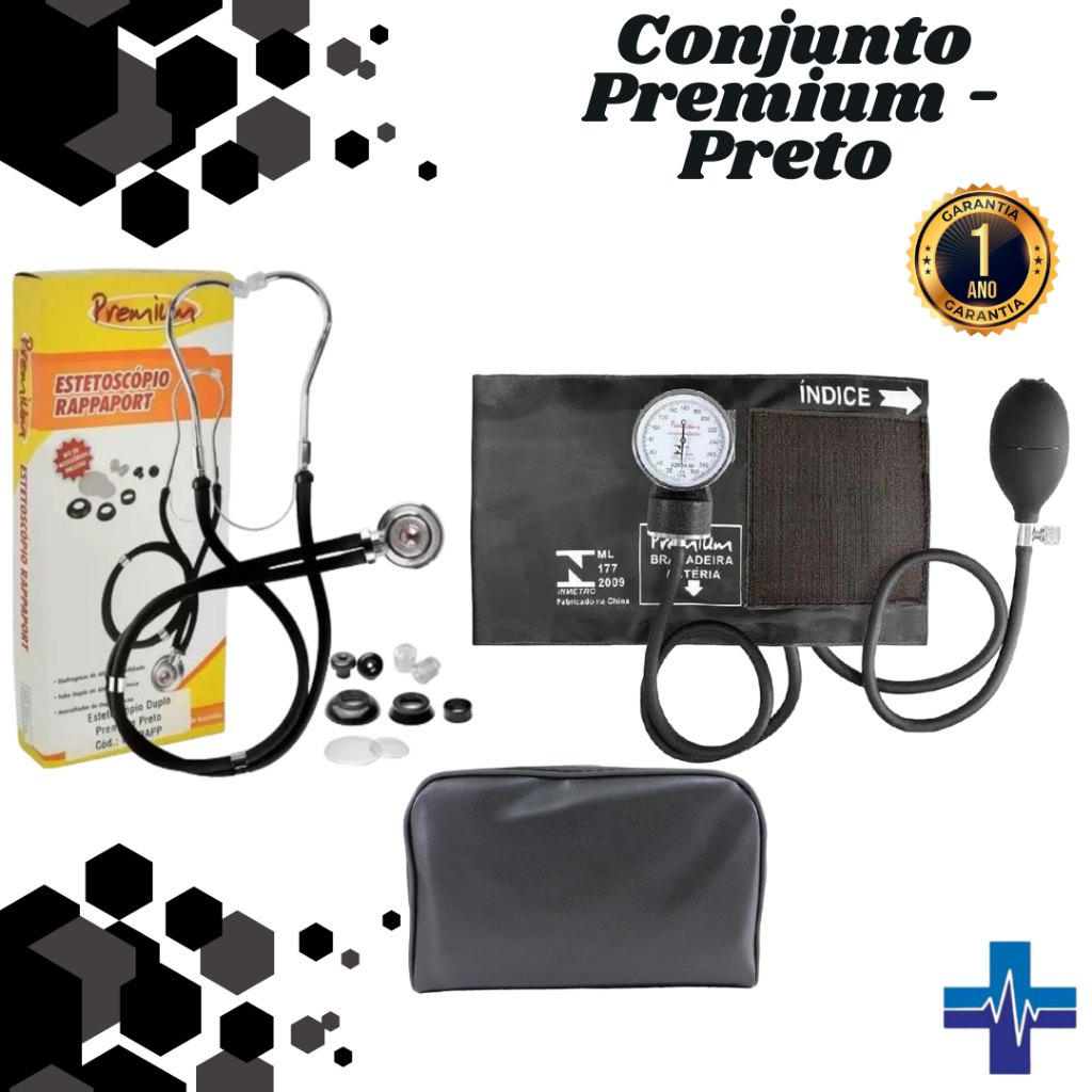 Conjunto de Aparelho de Pressão Premium + Estetoscópio Rappaport