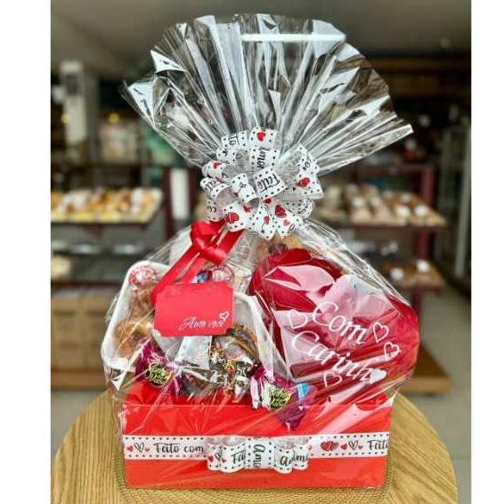 kit 10 Sacos Para Cesta De Presentes Café da manhã Natal Vários Tamanhos Tipo Celofane