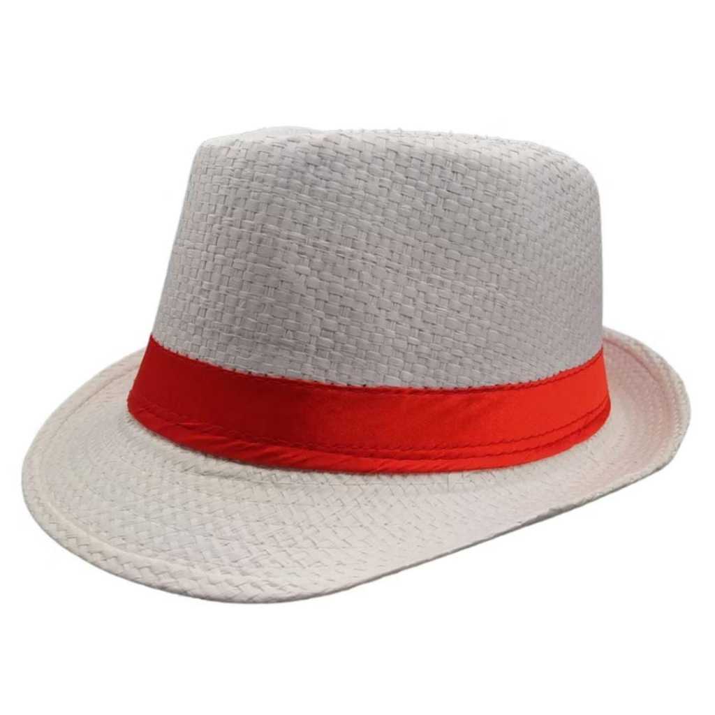 Chapéu Malandro Branco Com Fita Vermelha Panamá