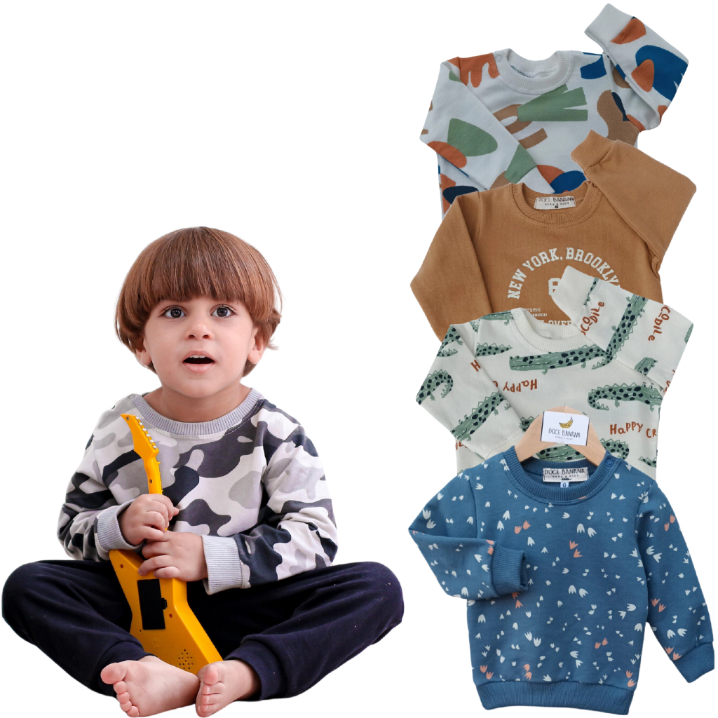 Moletom Blusa Infantil ou Bebê Menino Inverno Frio De Algodão Moletinho