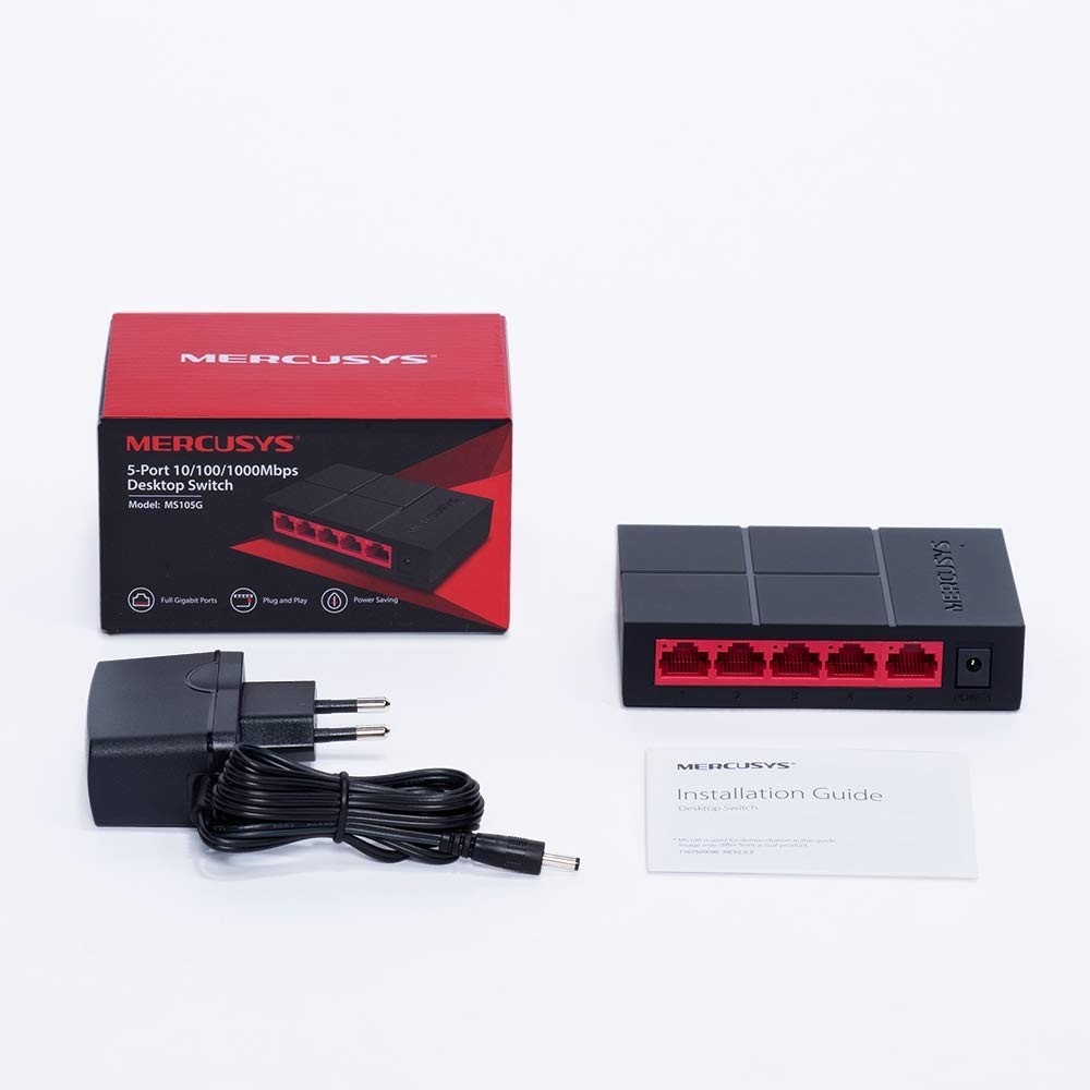 Switch 5 Portas Rj45 Gigabit Rede 10/100/1000mbps Hub Xbox Mercusys ms105g fonte Bivolt Automática