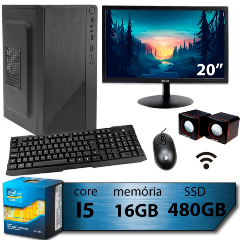 Pc Computador I5 Intel Core Ssd 480gb Memoria 16gb Monitor 20'' + 2gb