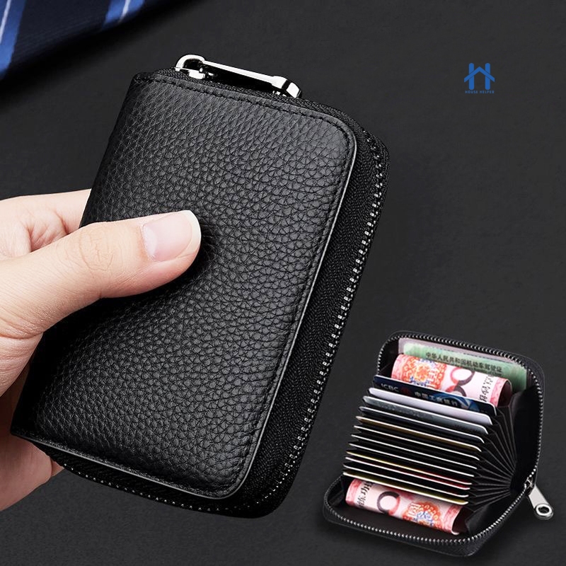 Bolsa Feminina Porta Cartões com Zíper Multi-slot Couro Colorido