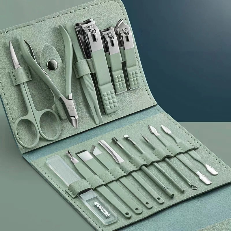 Conjunto de cortador de unhas para pedicure, 16 peças, aço inoxidável com bolsa dobrável