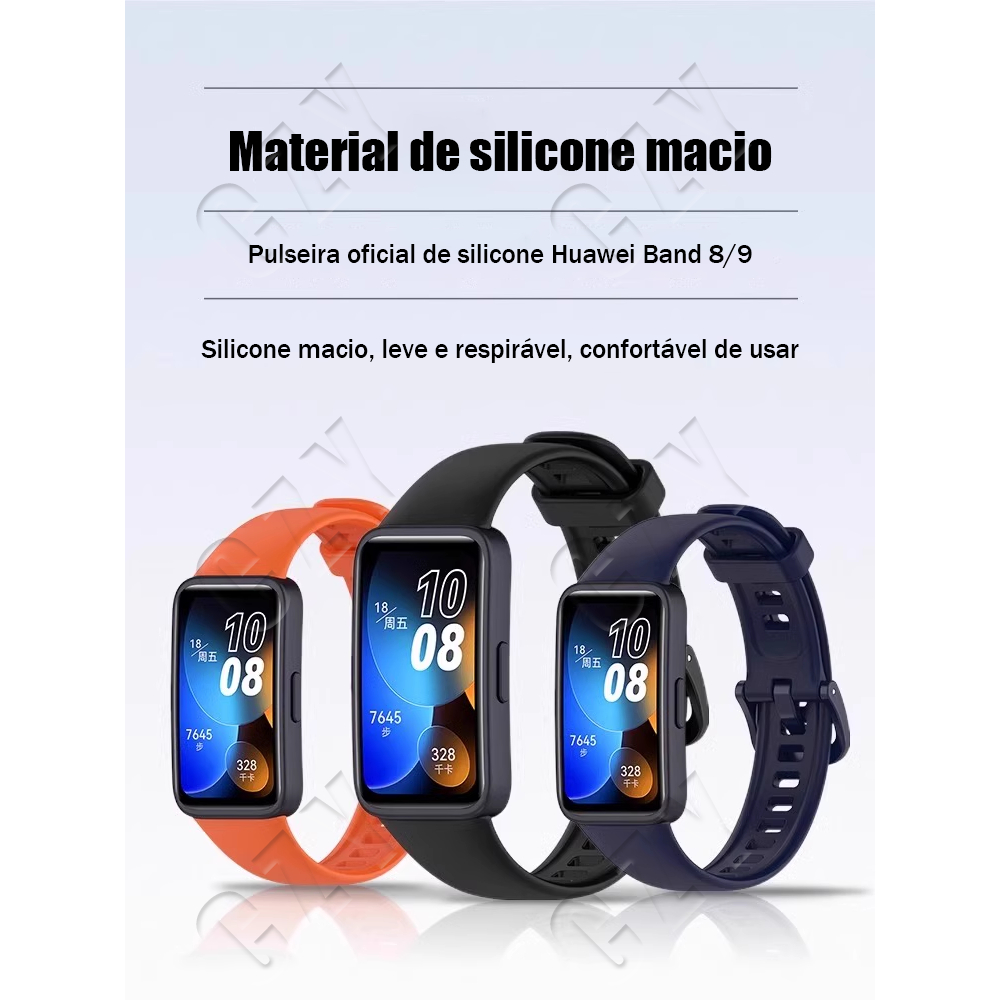 ATALHOBR Pulseira de Silicone para Smartwatch Huawei Band 8/9/10 Pulseira de Substituição Versão Huawei Band KIM-B19/NFC