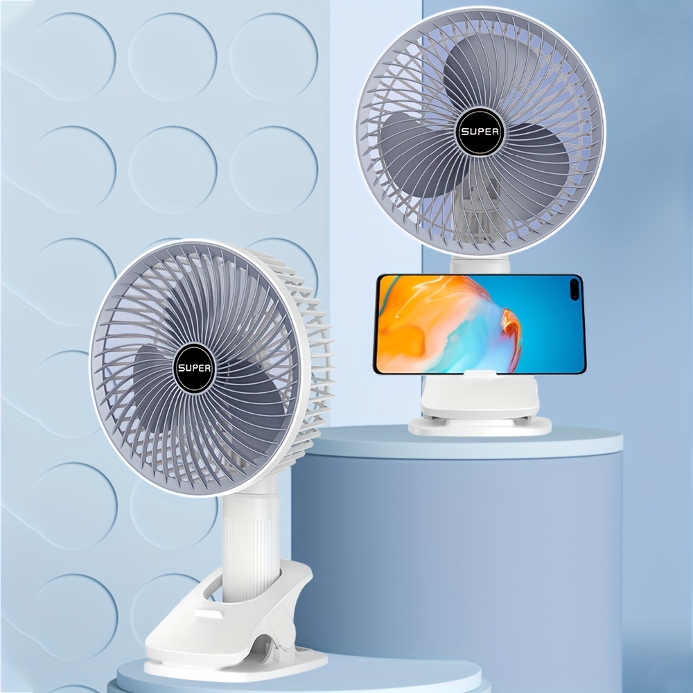 Ventilador Portatil Recarregavel com Base de Clipe  para Casa,Ventilador de Mesa Escritório e Viagem