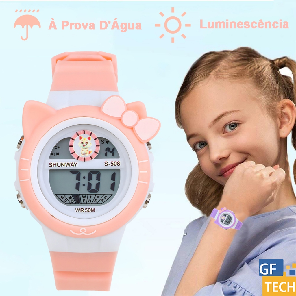 Relógio Digital Feminino Infantil à Prova D'água 50M Com Design Fofo De Animais