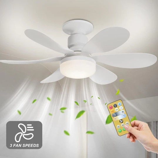 Ventilador De Teto Wind Light Silent Controle Remoto Lâmpada Led 60W Silenciosa 6 Folhas