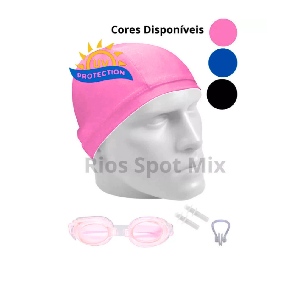 Kit Natação Com Óculos e Touca Lycra Piscina Praia Adolescente e Adulto com Protetor Nasal e de Ouvido