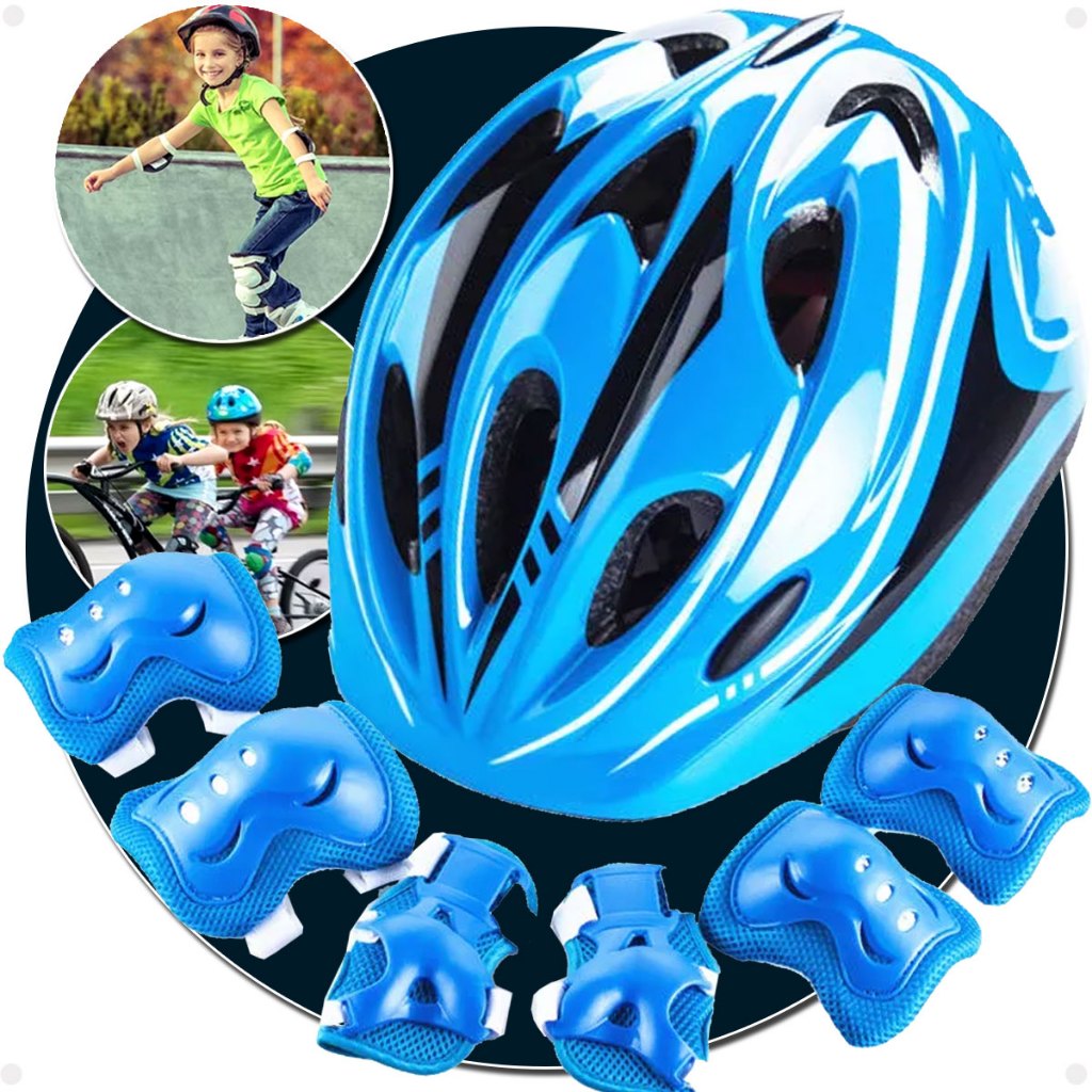 Kit Proteção Infantil Capacete Reforçado Joelheira Cotoveleira Luvas Bicicleta Patinete Skate Patins