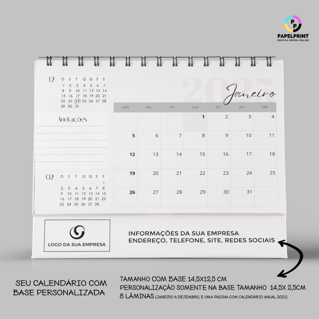 Calendário 2025  De Mesa Com Base Personalizada - 250 Und.