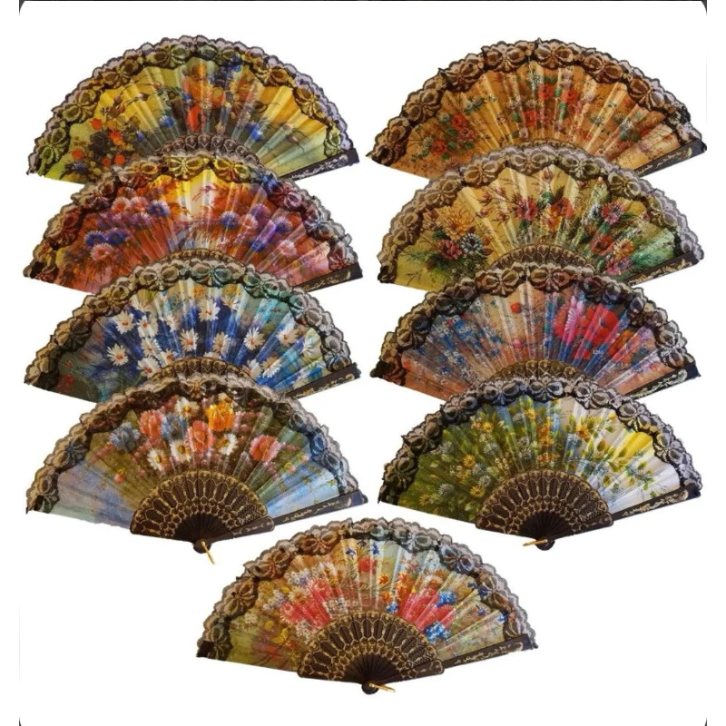 12 Leque de mão chinês com Flores