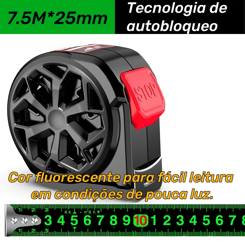 Fita métrica oca de 7,5 m com tecnologia de travamento automático para operação mais fácil e lavável