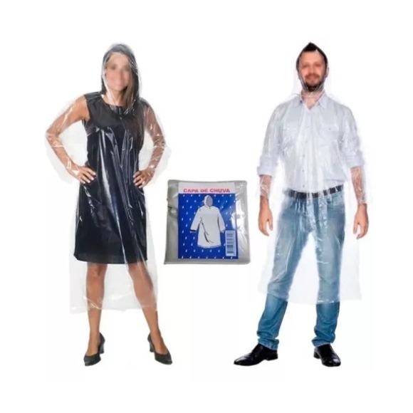 Kit 10 Capa Protetora De Chuva Unissex Reutilizável Resistente Com Capuz P/ Passeio Festas Impermeável