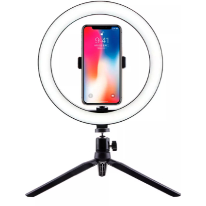 Anel Ring Light16cm/ 26cm com Tripé de Mesa, Suporte para Celular e Conexão USB