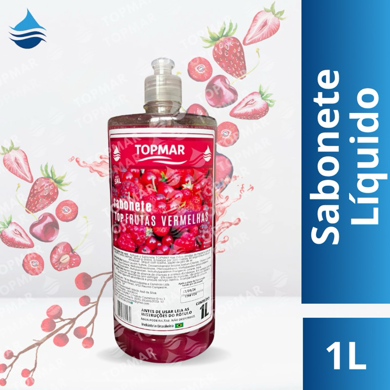 Sabonete líquido perolizado Frutas vermelhas TOPMAR - 1 litro ( com Tampa Push Pull)