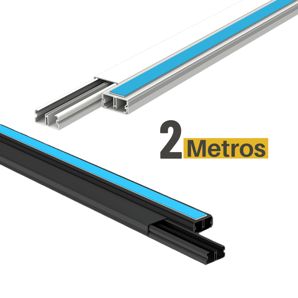 Canaleta 2 Metros Canaletado Organizador Fio Preta Branca Sistema X Fita Adesiva Divisória 20x10mm