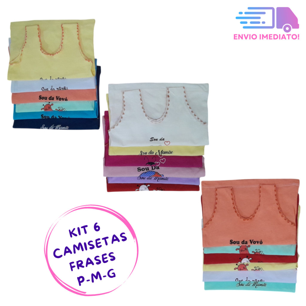 Kit 6 Camisetas Frases Bebê com Festonê PMG Algodão - MELHOR PREÇO!