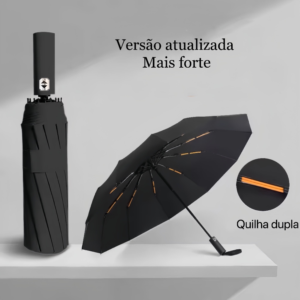 Guarda-Chuva Automático Resistente ao Vento - Abre e Fecha com 1 Botão, Dupla Vareta, Proteção UV