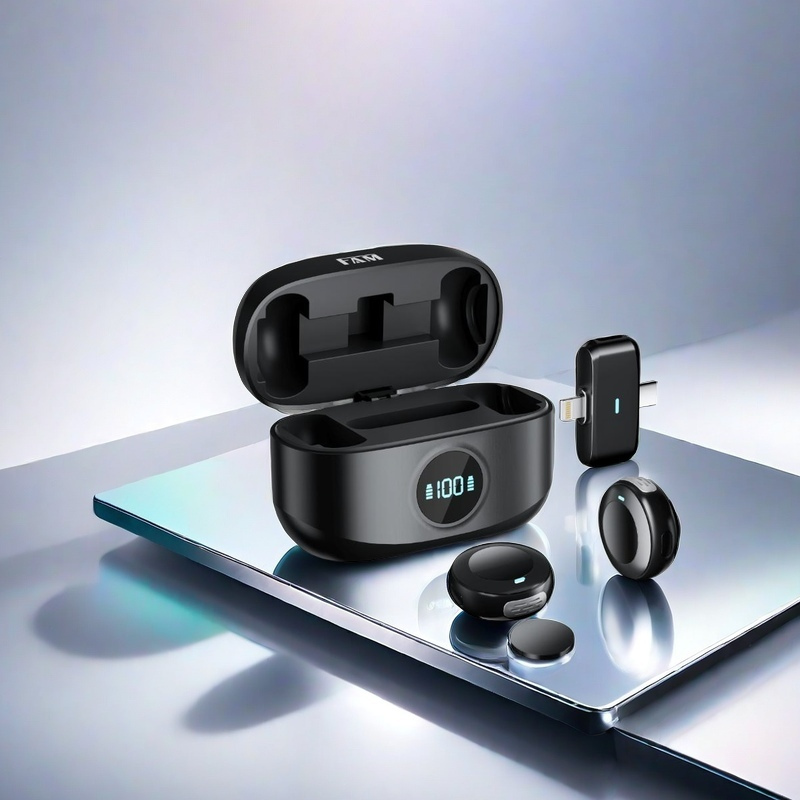 Microfone Sem Fio Lapela Magnetico 2 in 1 Type C e Lightning Fam Bell M2