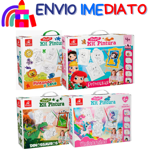 Kit 2 - Super Kit Pintura  Criança Com 4 Telas Cavalete  + 6 Tintas - Brincadeira De Criança