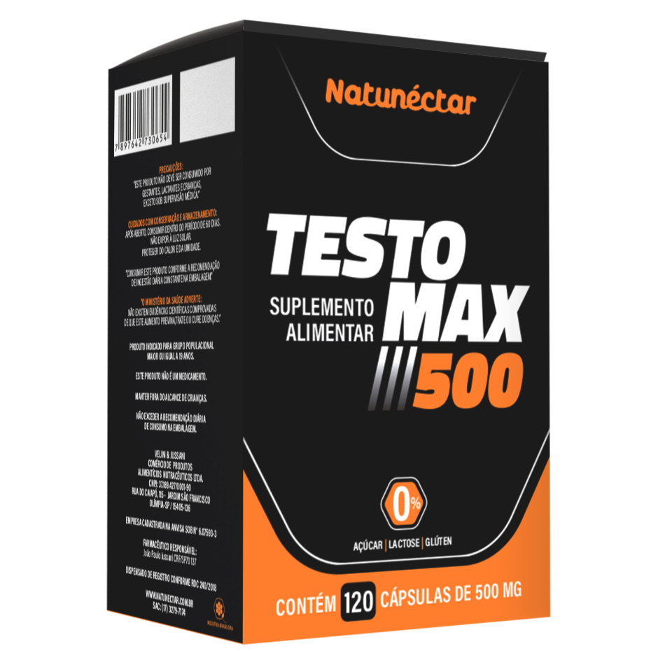 TestoMax 500mg 120 Cápsulas - Natunéctar