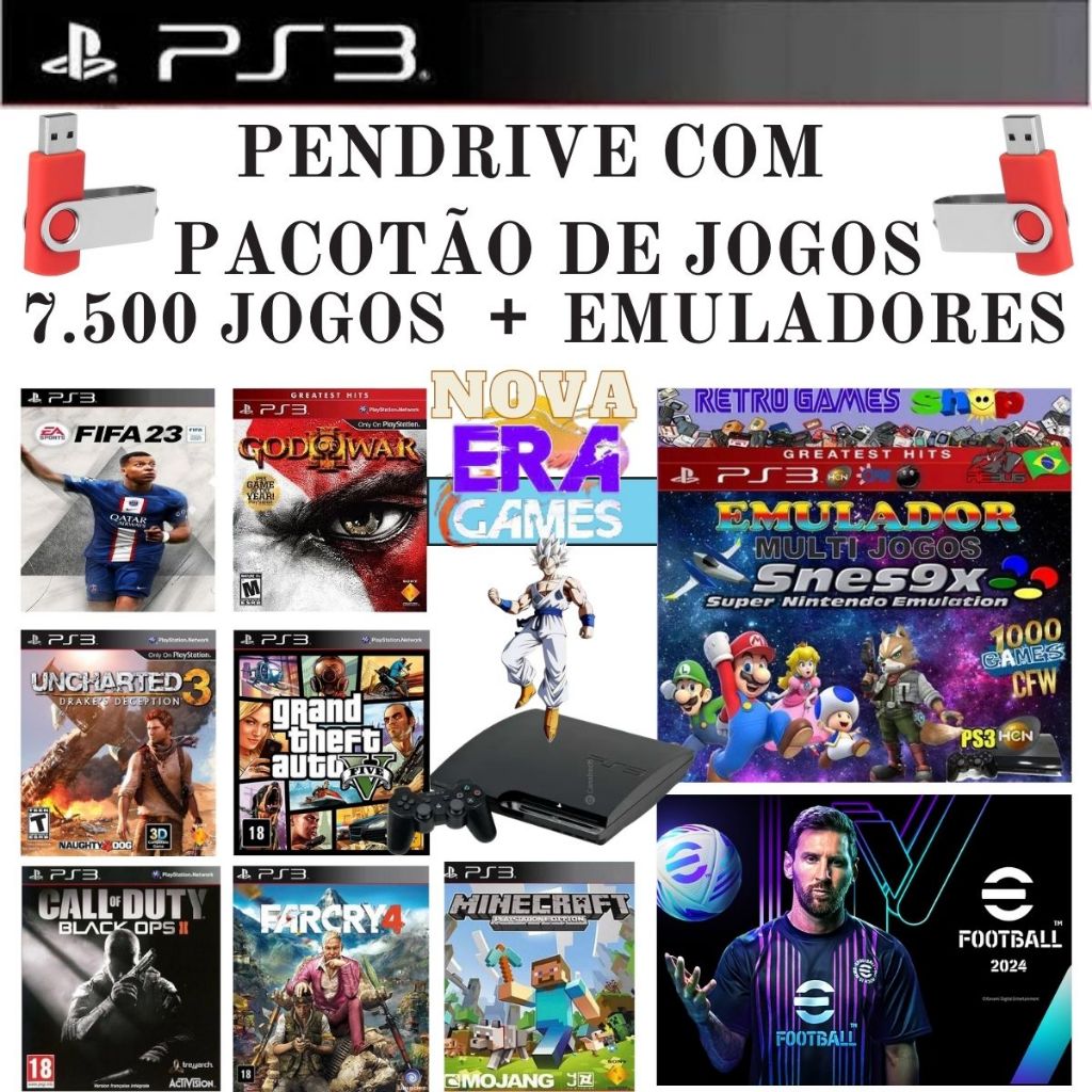 super Pendrive para Ps3 com mais de 7.500 mil jogos ps3 + emuladores para ps3