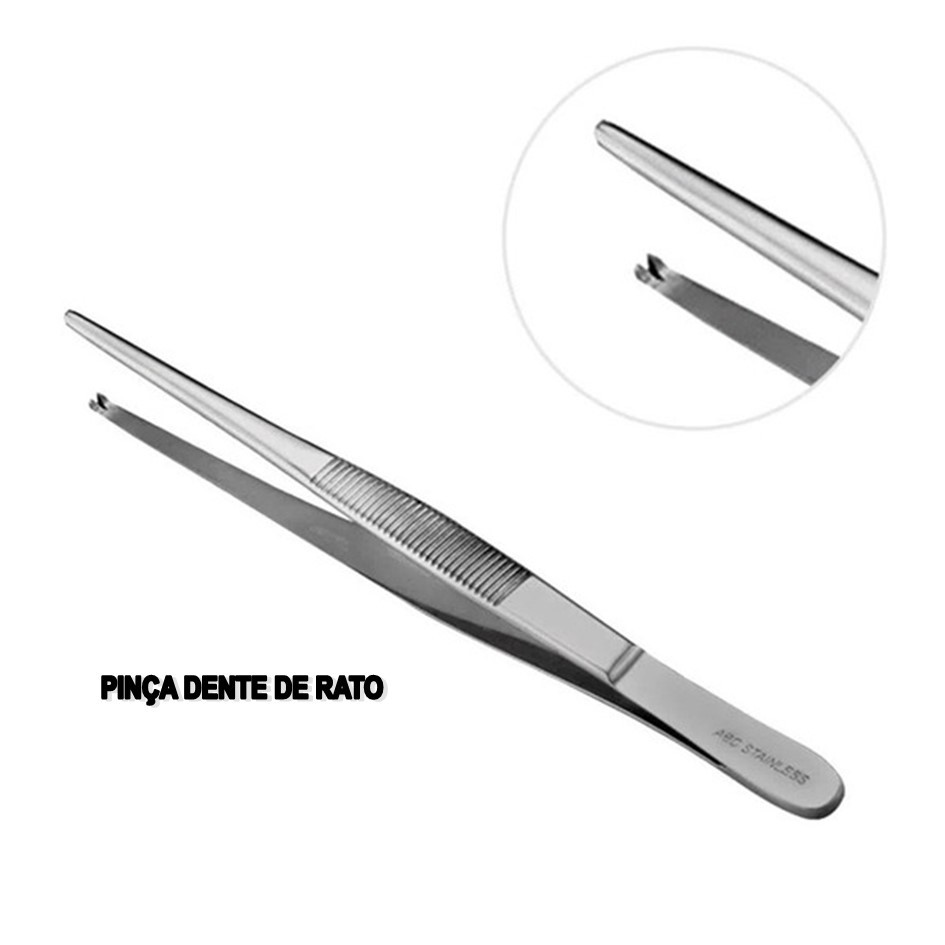 Pinça Dissecação Dente de Rato Aço Inoxidável Vários Tamanhos