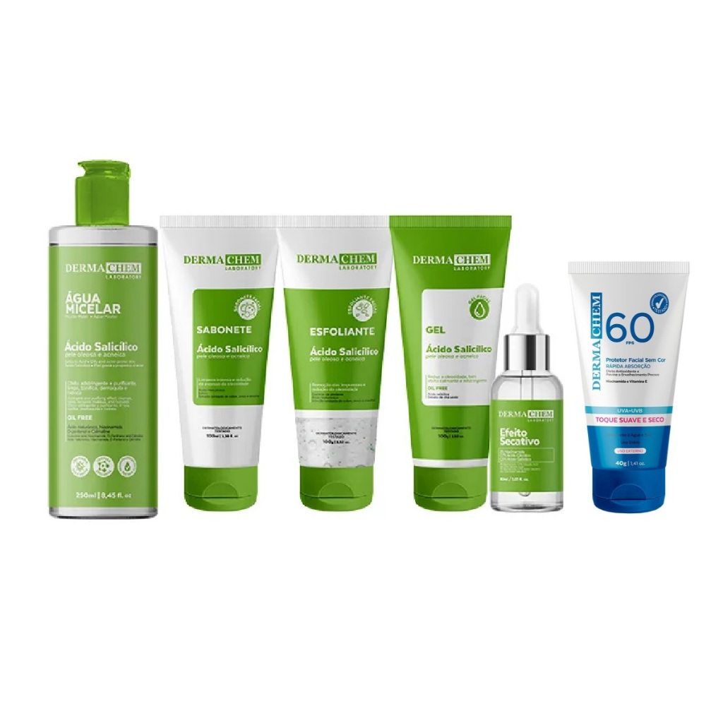 Kits Skincare Limpeza de Peles Oleosas Salicilico Anti Acne Protetor Solar Dermachem
