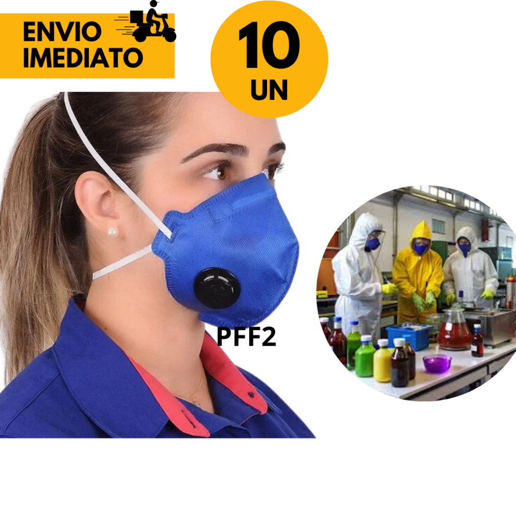 10 Máscaras Respirador Descartável PFF2 com Válvula  Proteção Contra Poeira Névoas Partículas para Colaboradores em Obra