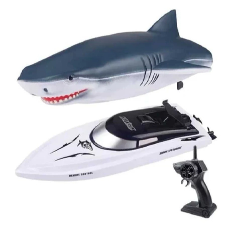 Barco Lancha Tubarão 2 Em 1 Shark Controle Remoto Bateria Recarregável