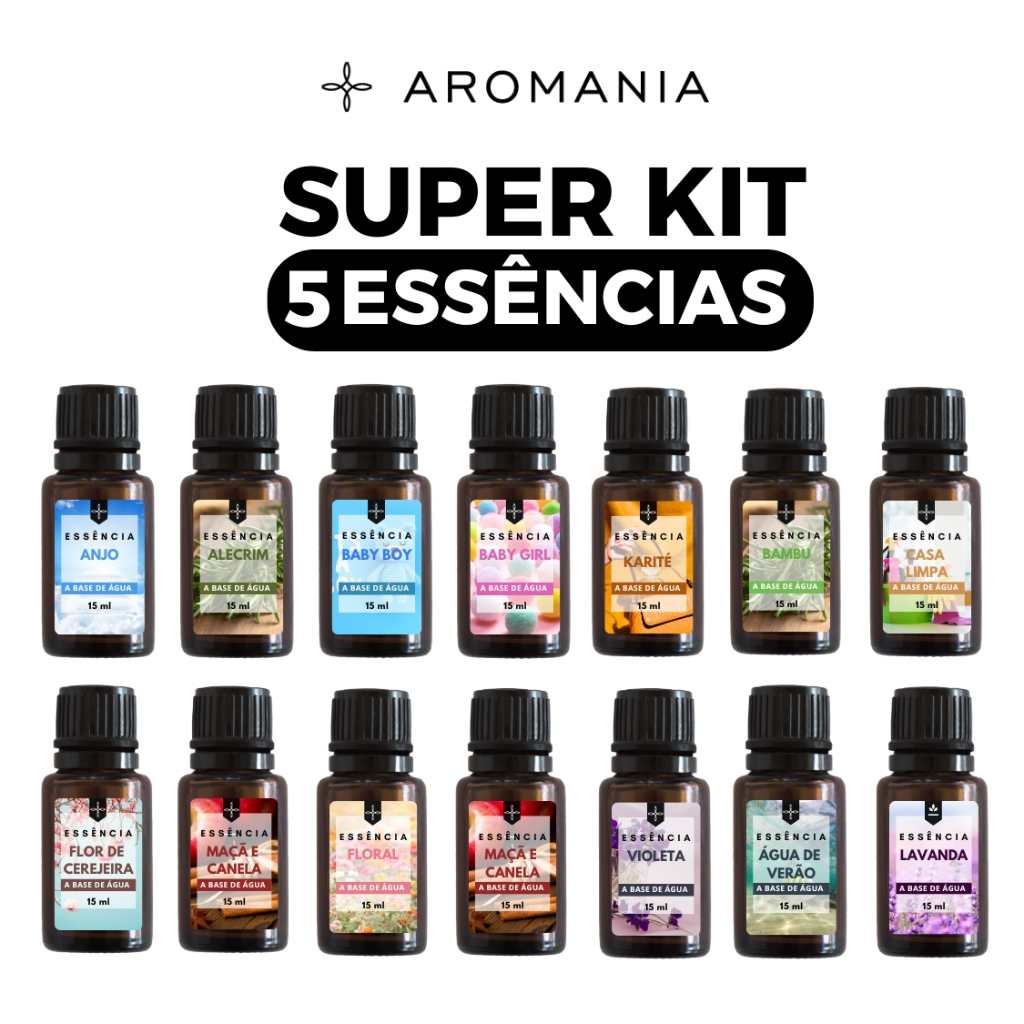 Kit com 5 Essências Para Umidificador e Difusor de Ambiente 15ml - Escolha seus Aromas