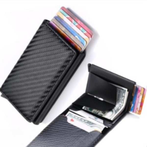 1Pc Carteiras Fibra De Carbono Porta-Cartões Masculina Marca Preta Mágica Tripla De Couro