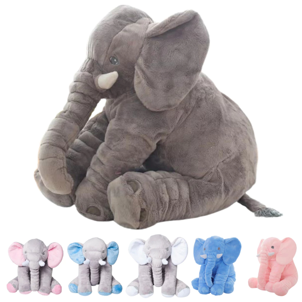 Elefante Pelúcia Travesseiro e Almofada Para Bebê Antialérgico 60cm Cinza
