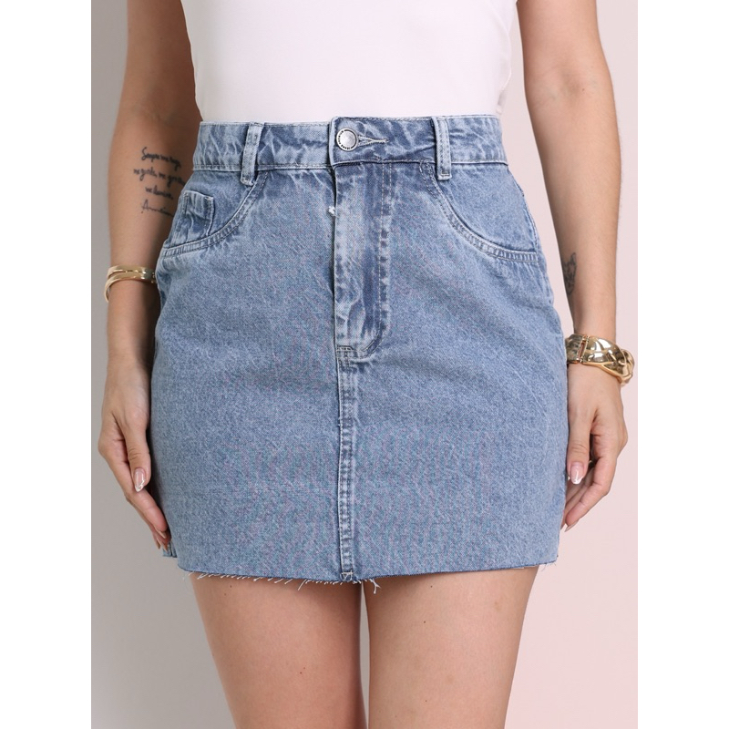 Saia Jeans Feminina Cintura Alta saia midi saia colorido sem rascada 8156