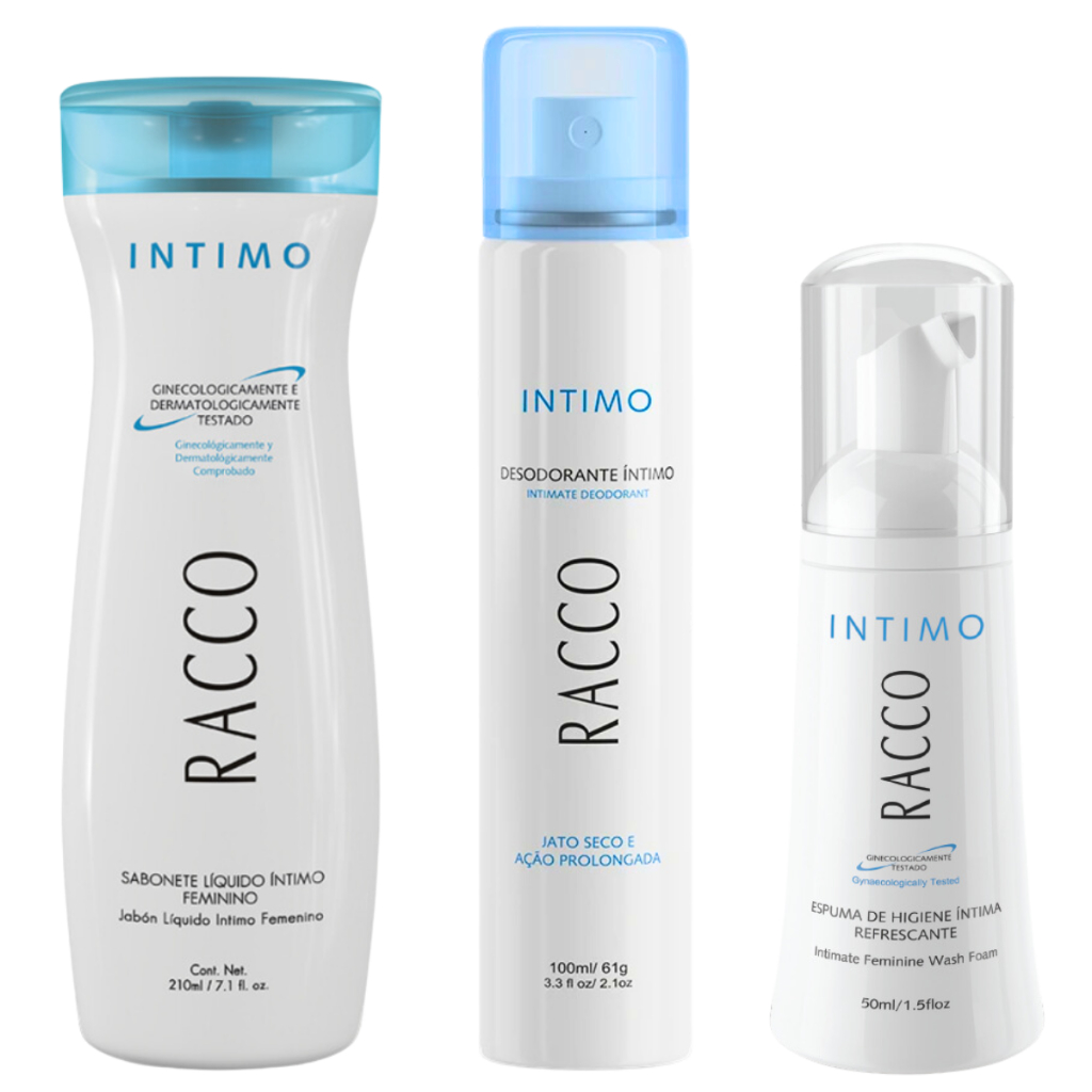 Kit Higiene Feminina Íntima Espuma Higiênica + Sabonete Íntimo + Desodorante Intimo Racco Original