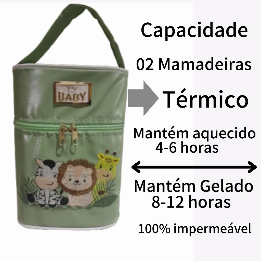 Porta Mamadeira Termico Duplo Com Isopor Tema Safari