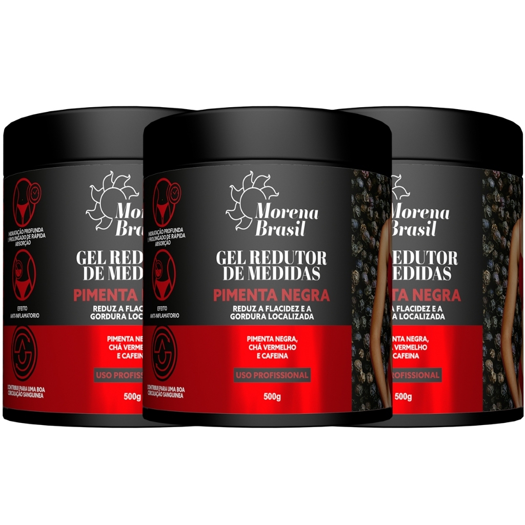 Kit 3X Gel Redutor de Medidas Pimenta Negra - Redução de Celulite & Gordura Abdominal