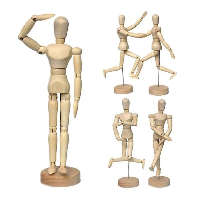 Boneco Articulado Madeira Modelo 20cm Motion Manequim Decorativo Decoração Desenho Peça Arte Ajuda